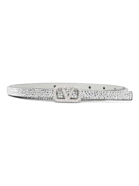 Silver Vlogo Signature Rhinestone Belt