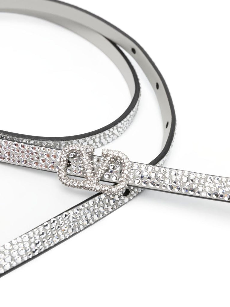 Silver Vlogo Signature Rhinestone Belt