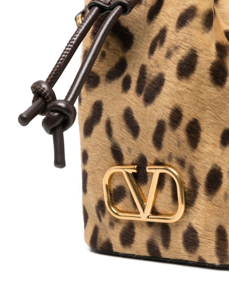 Brown Vlogo Signature Leopard-print Mini Bucket Bag