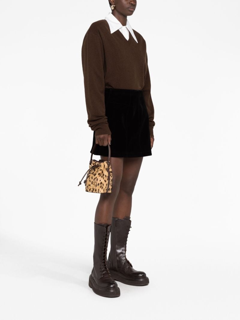Brown Vlogo Signature Leopard-print Mini Bucket Bag