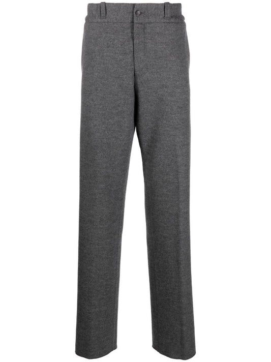 Grey Wool Straight-leg Trousers