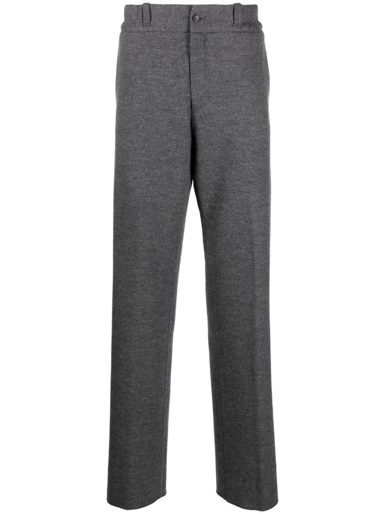 Grey Wool Straight-leg Trousers