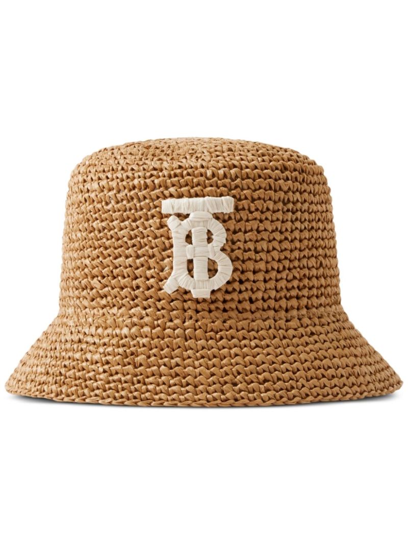 Neutral Monogram Raffia Bucket Hat