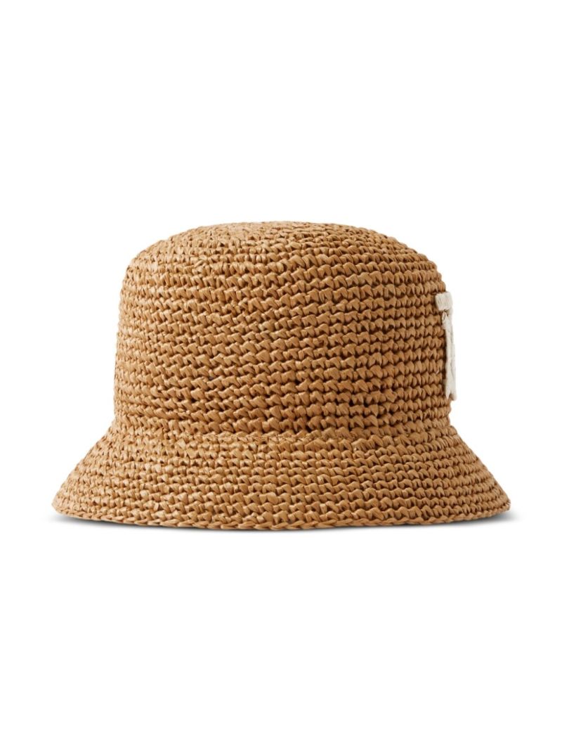 Neutral Monogram Raffia Bucket Hat