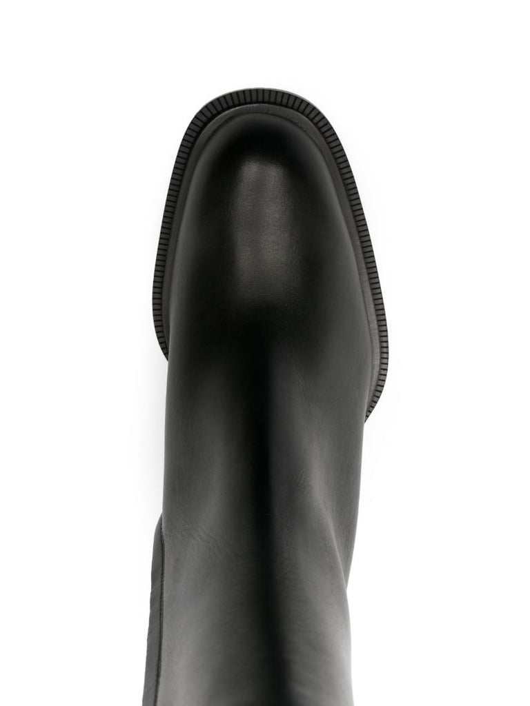 Black Cuban Stack Leather Boots