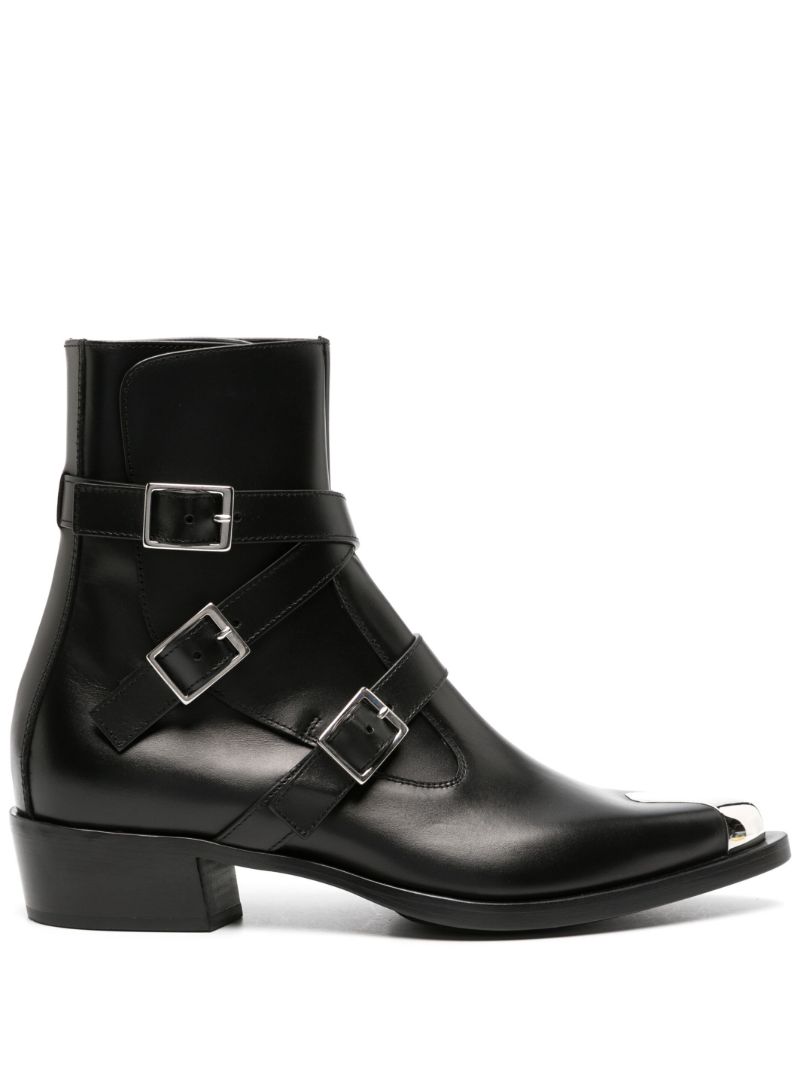 Black Punk Triple Strap Ankle Boots