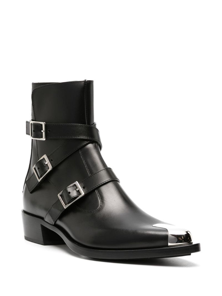 Black Punk Triple Strap Ankle Boots