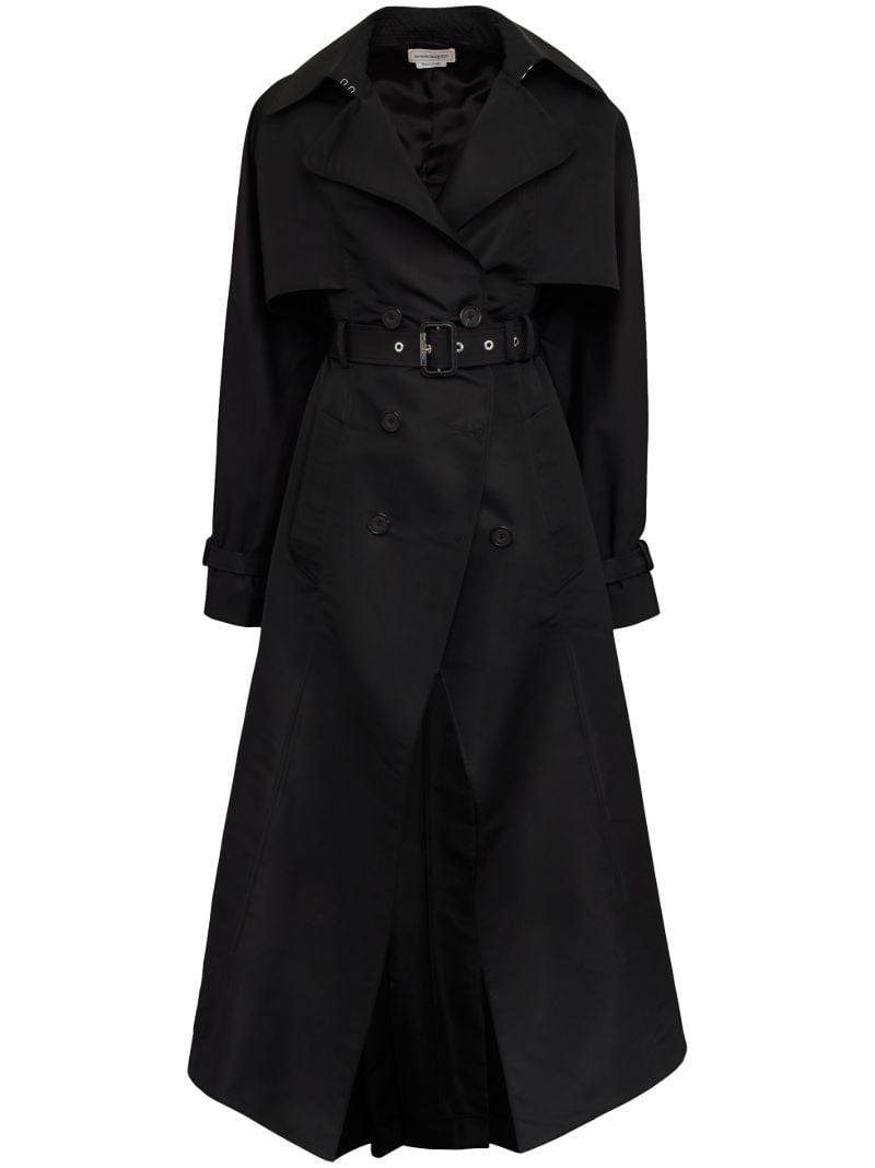 Black Cutaway Pleated Trench Coat