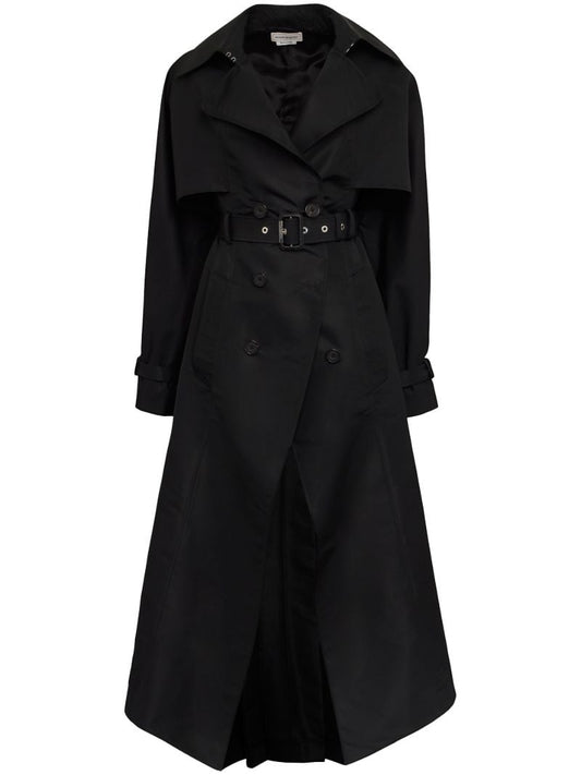 Black Cutaway Pleated Trench Coat