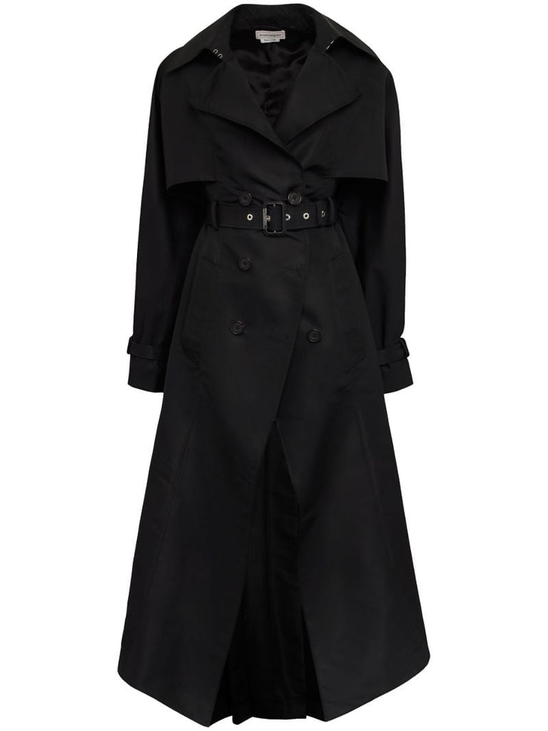 Black Cutaway Pleated Trench Coat
