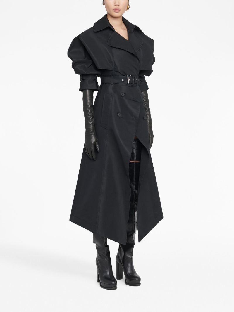 Black Cutaway Pleated Trench Coat