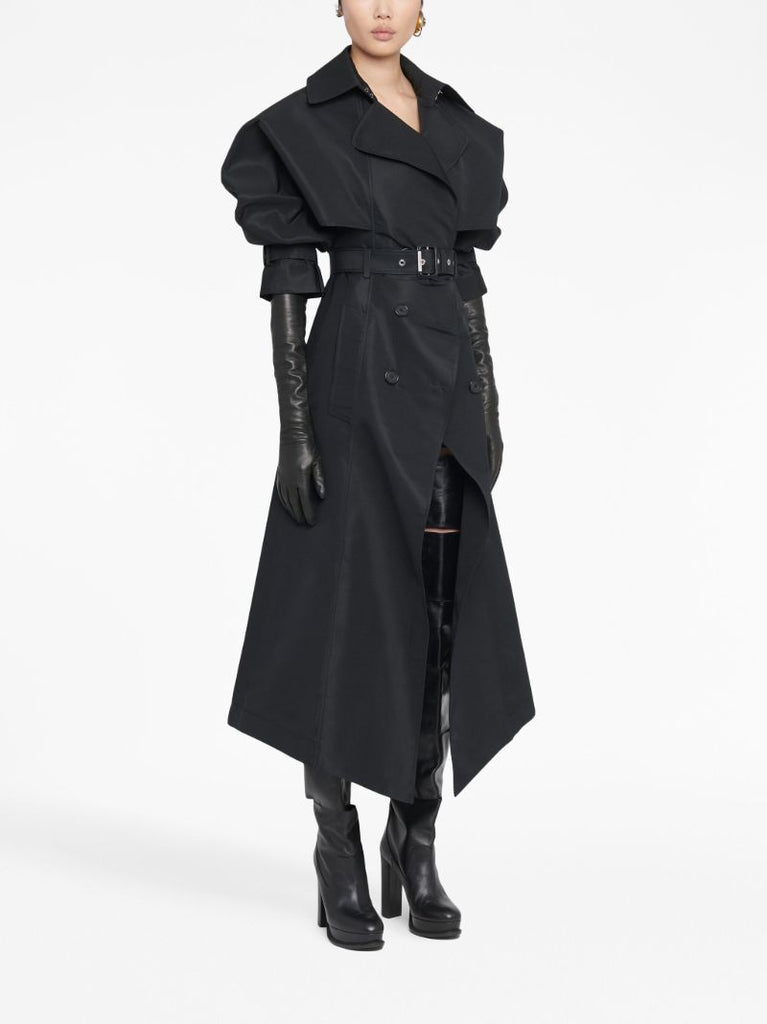 Black Cutaway Pleated Trench Coat