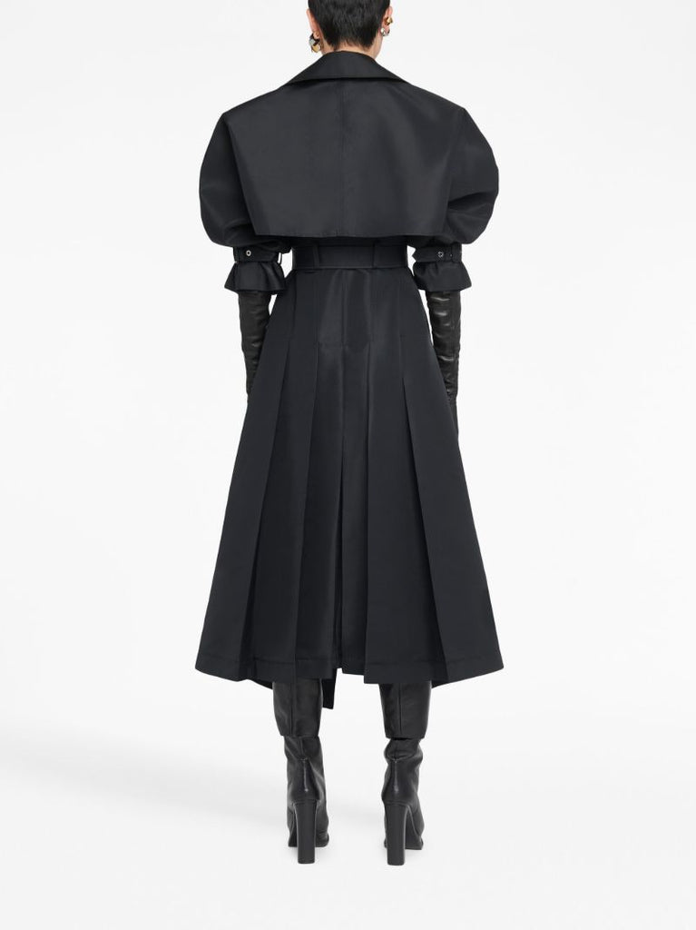 Black Cutaway Pleated Trench Coat