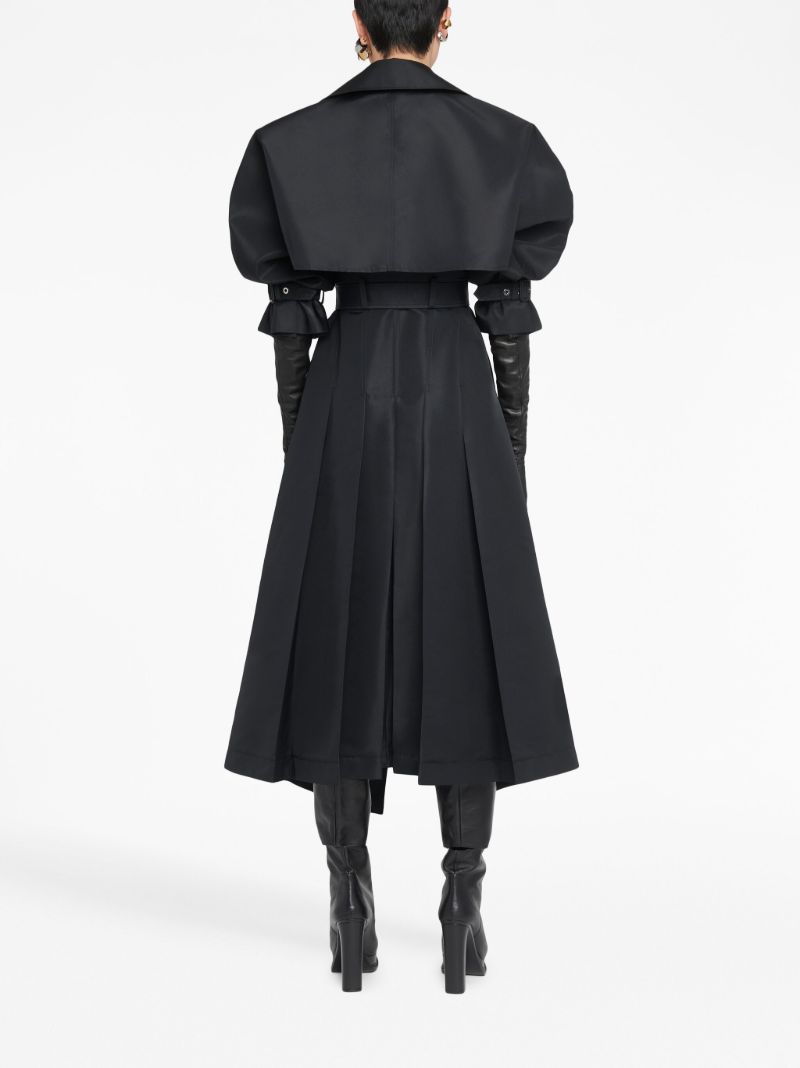 Black Cutaway Pleated Trench Coat