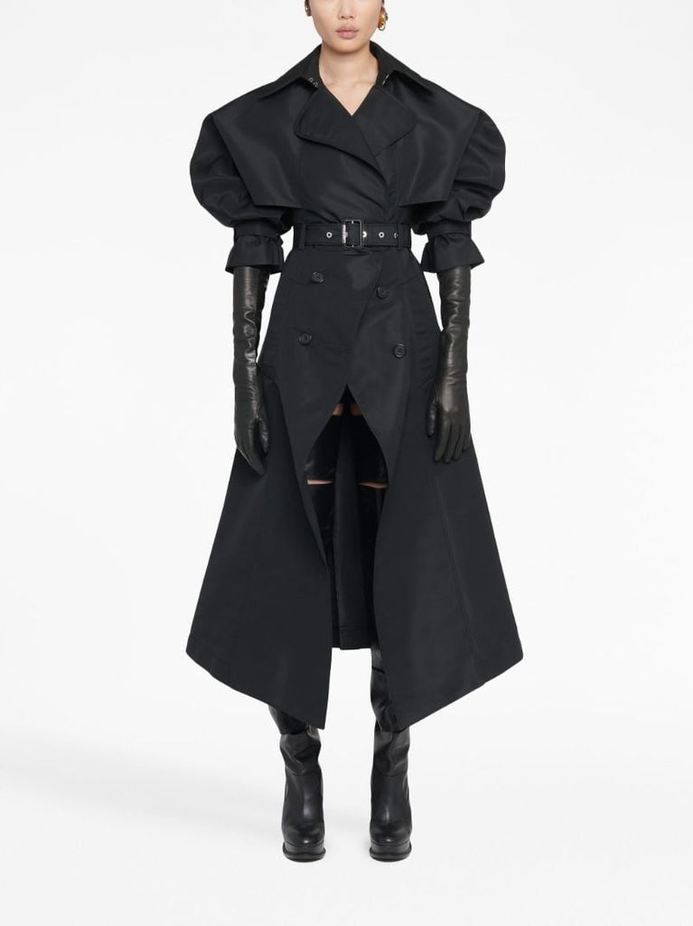 Black Cutaway Pleated Trench Coat