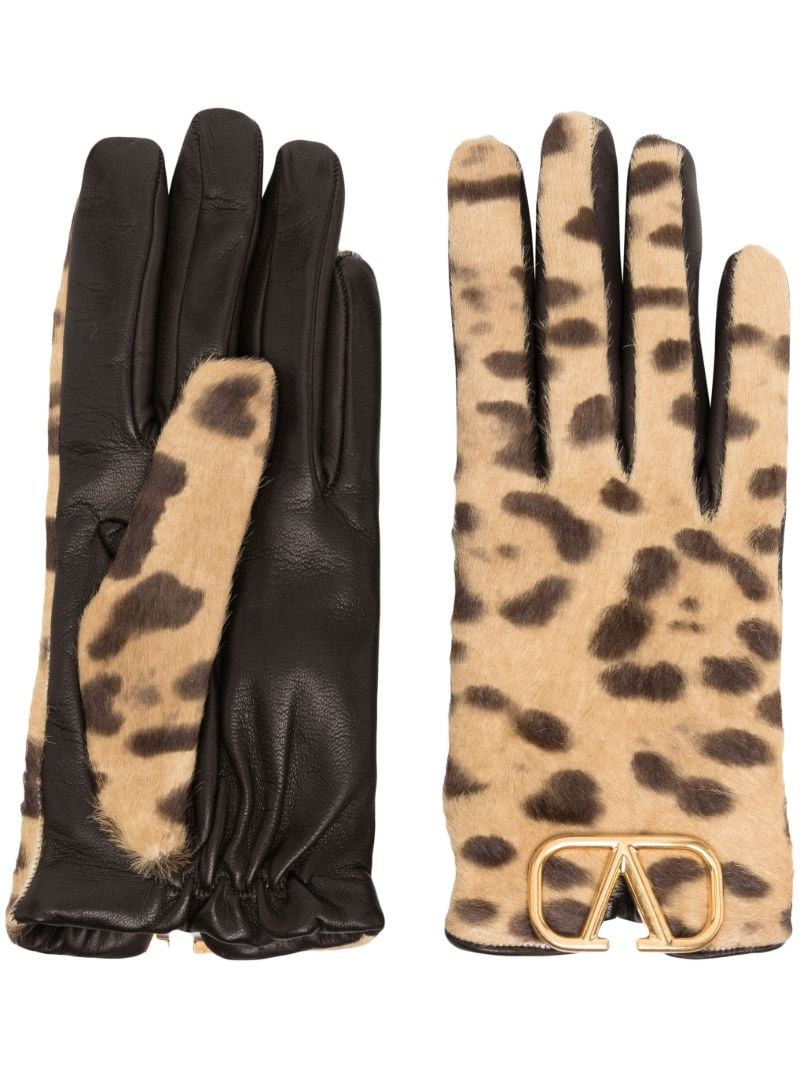 Neutral Vlogo Signature Leopard-print Gloves