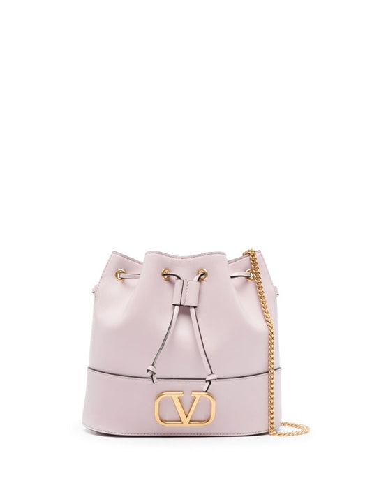 Pink Vlogo Signature Leather Bucket Bag