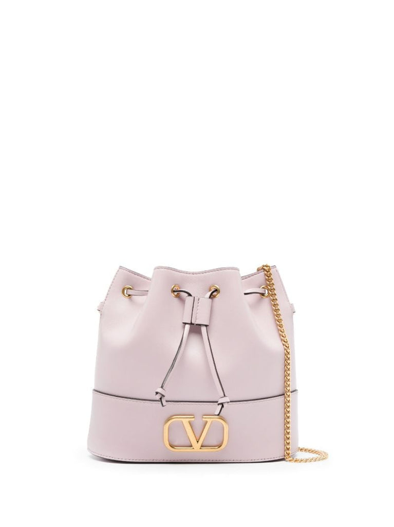 Pink Vlogo Signature Leather Bucket Bag