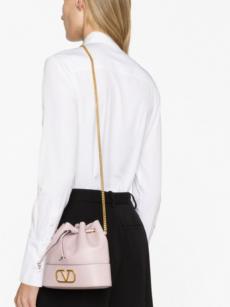 Pink Vlogo Signature Leather Bucket Bag