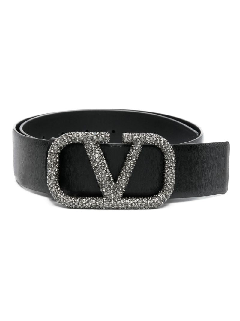 Black Vlogo Signature Leather Belt