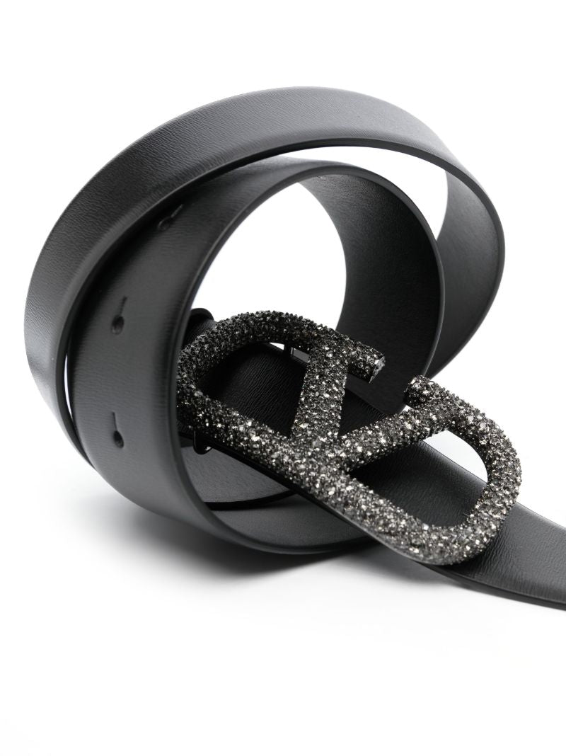 Black Vlogo Signature Leather Belt
