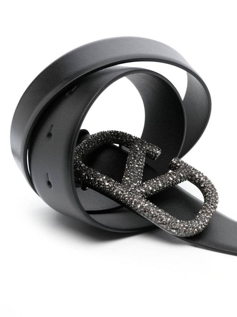 Black Vlogo Signature Leather Belt