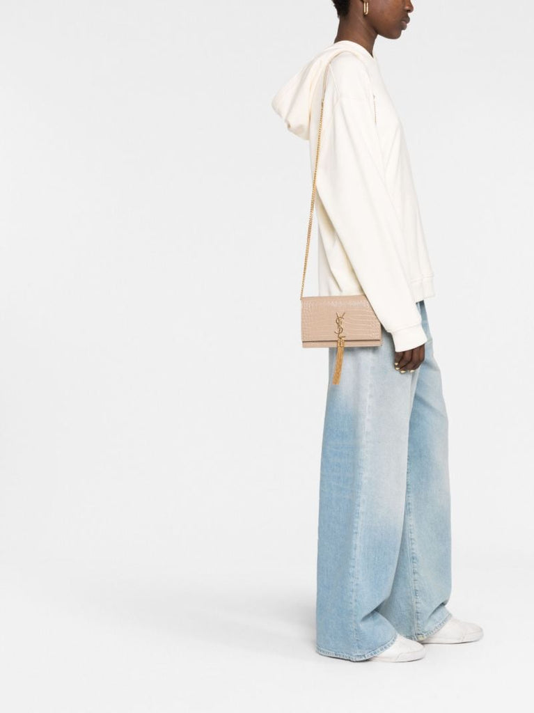 Neutral Kate Crocodile-effect Leather Cross Body Bag
