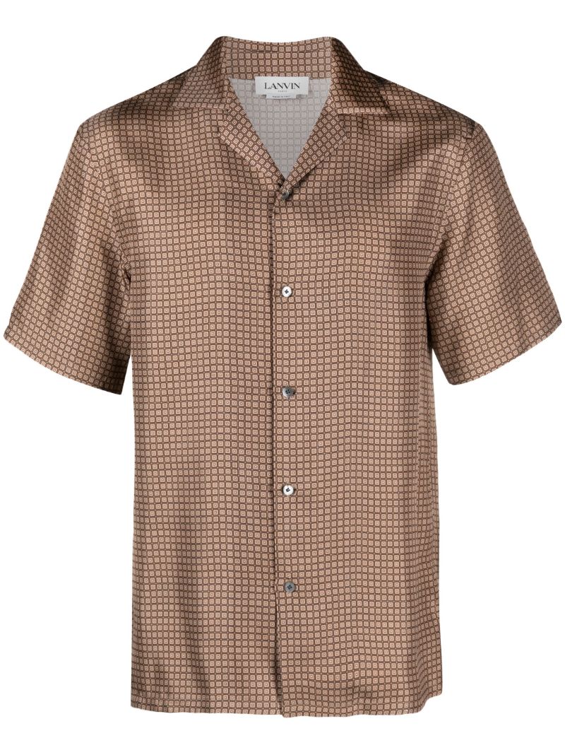 Brown Geometric-print Silk Bowling Shirt
