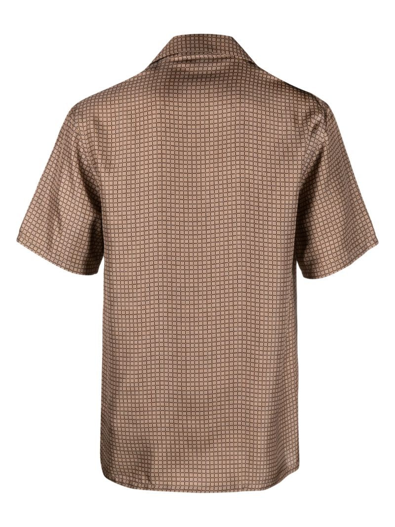 Brown Geometric-print Silk Bowling Shirt
