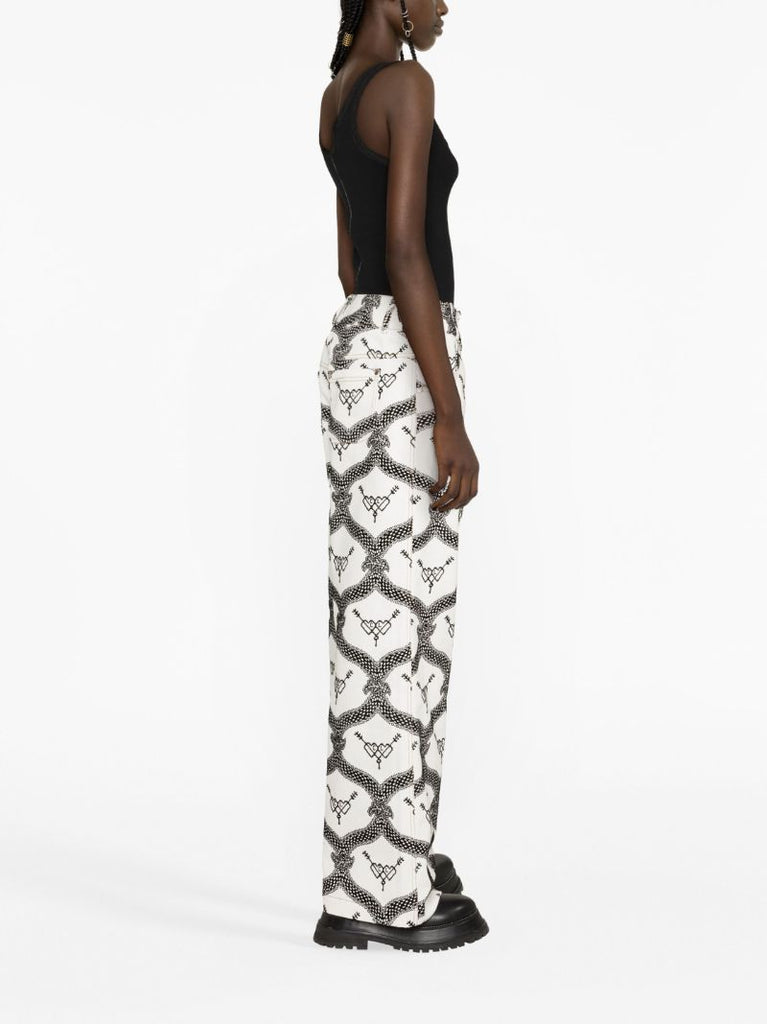 White Flocked Wide-leg Jeans