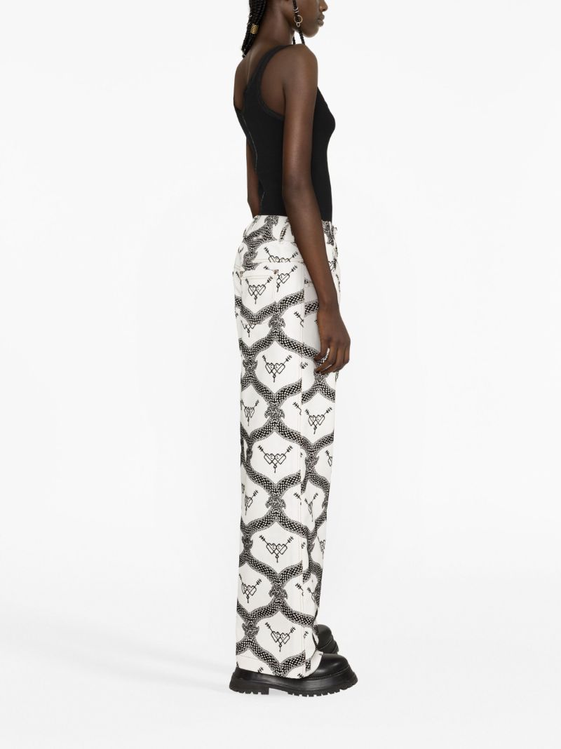 White Flocked Wide-leg Jeans