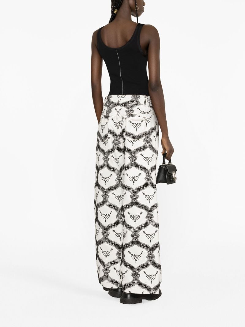 White Flocked Wide-leg Jeans
