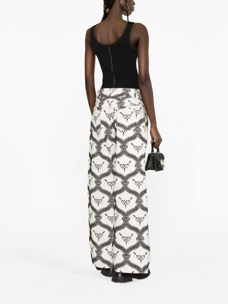 White Flocked Wide-leg Jeans