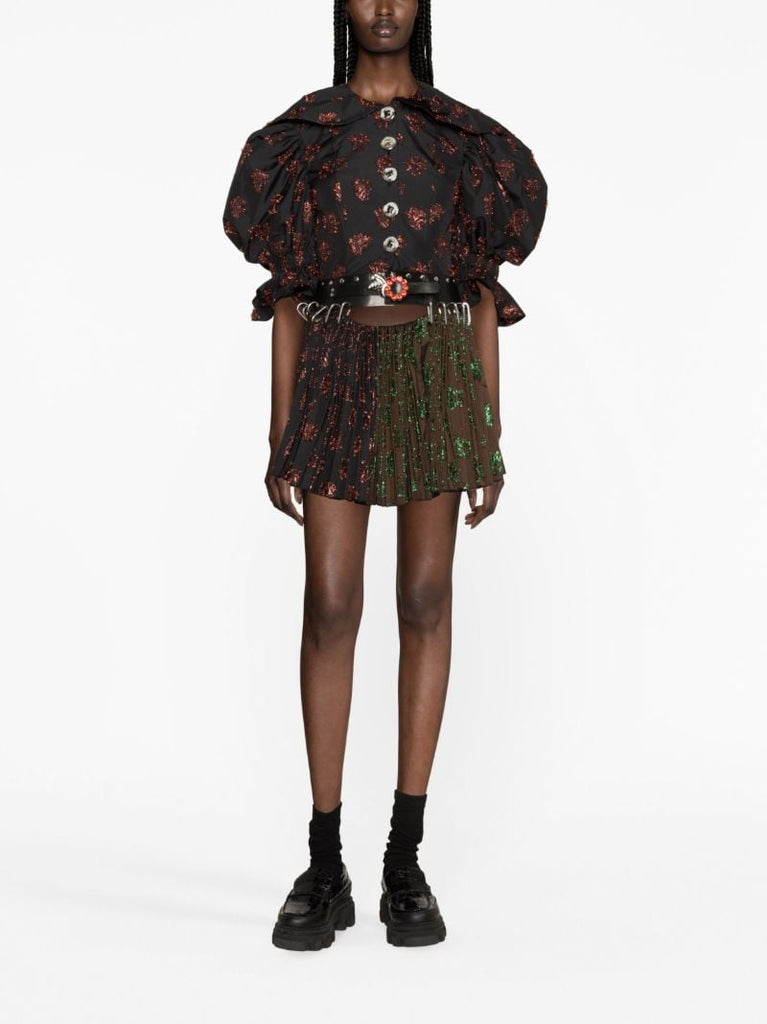 Brown Harpsichord Pleated Mini Dress