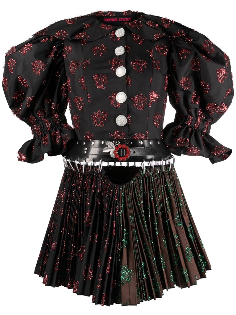 Brown Harpsichord Pleated Mini Dress