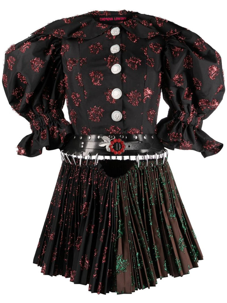 Brown Harpsichord Pleated Mini Dress