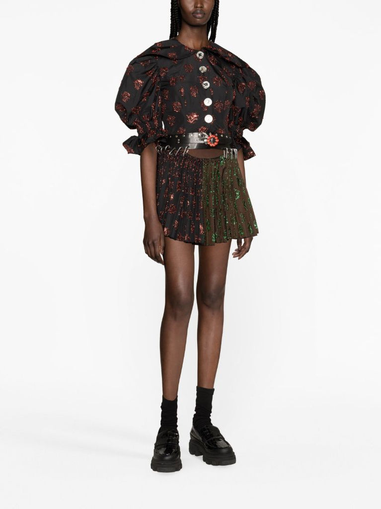Brown Harpsichord Pleated Mini Dress