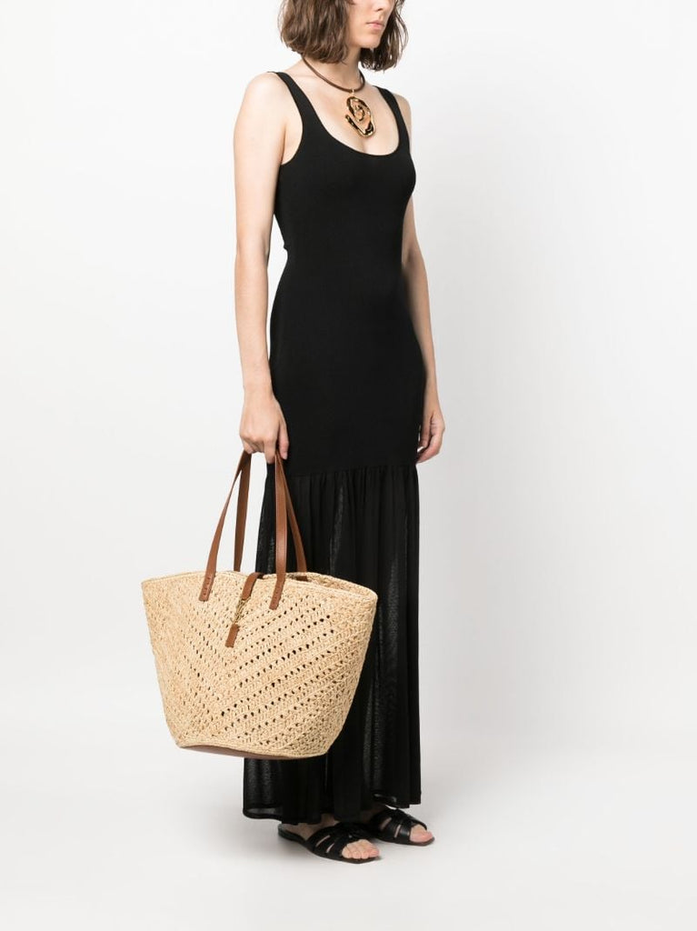 Brown Panier Medium Raffia Basket Bag
