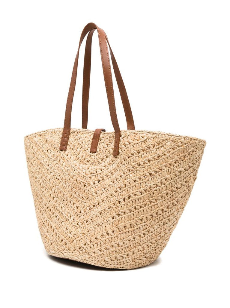 Brown Panier Medium Raffia Basket Bag