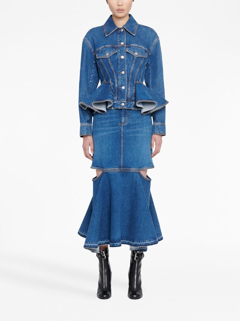 Blue Peplum Denim Jacket