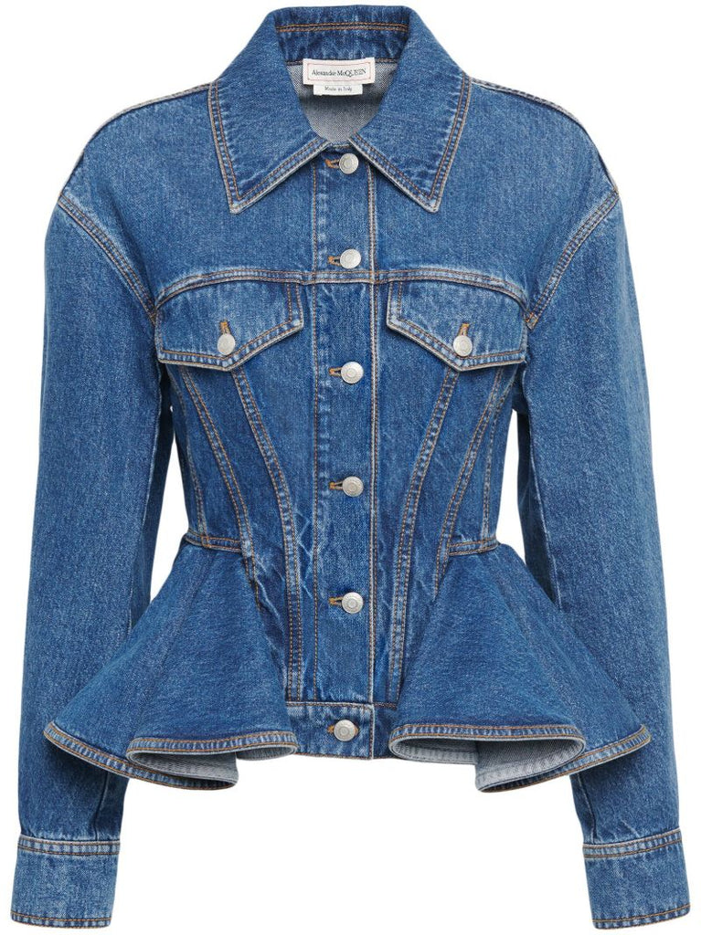 Blue Peplum Denim Jacket