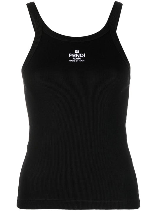 Black Logo Embroidered Tank Top