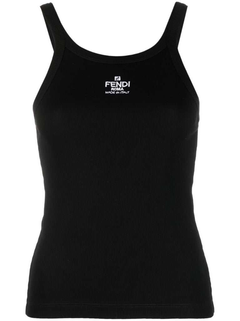 Black Logo Embroidered Tank Top