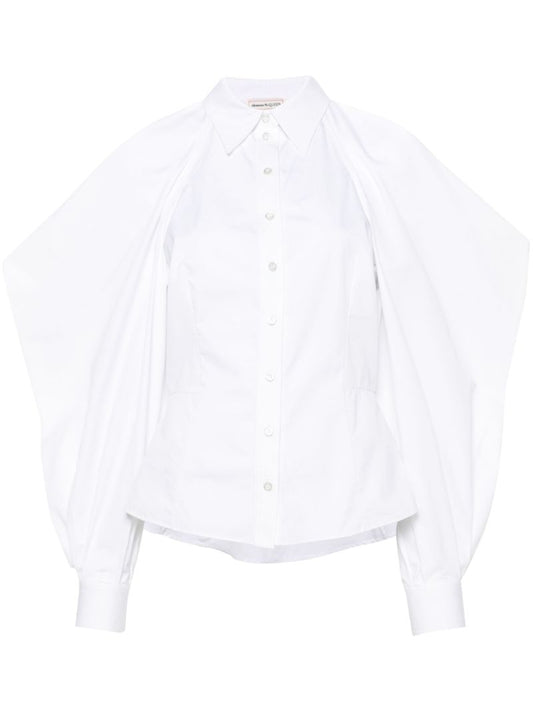 White Slashed Drape Sleeve Shirt