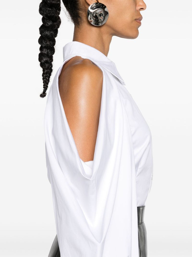 White Slashed Drape Sleeve Shirt