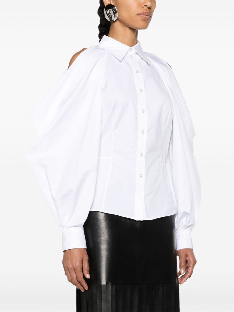 White Slashed Drape Sleeve Shirt