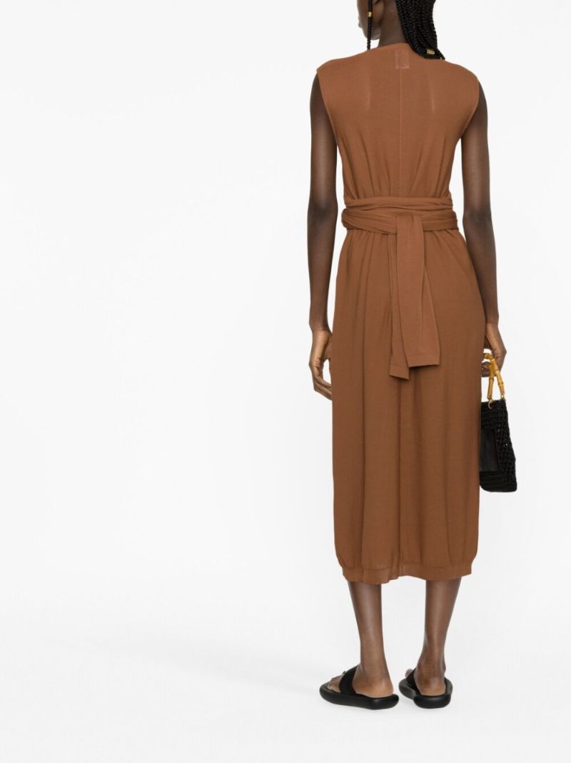 Brown Knotted Cotton Midi Dress