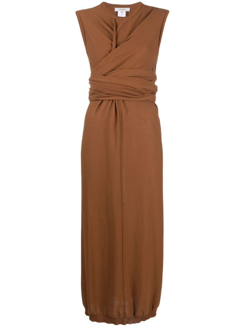Brown Knotted Cotton Midi Dress