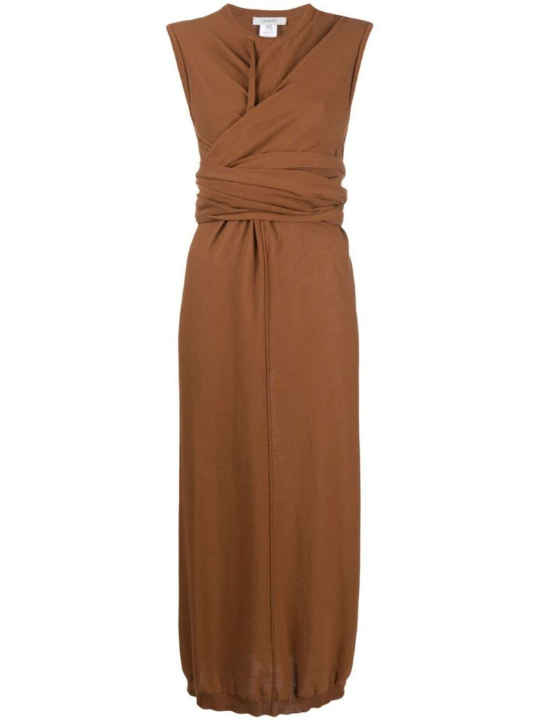 Brown Knotted Cotton Midi Dress