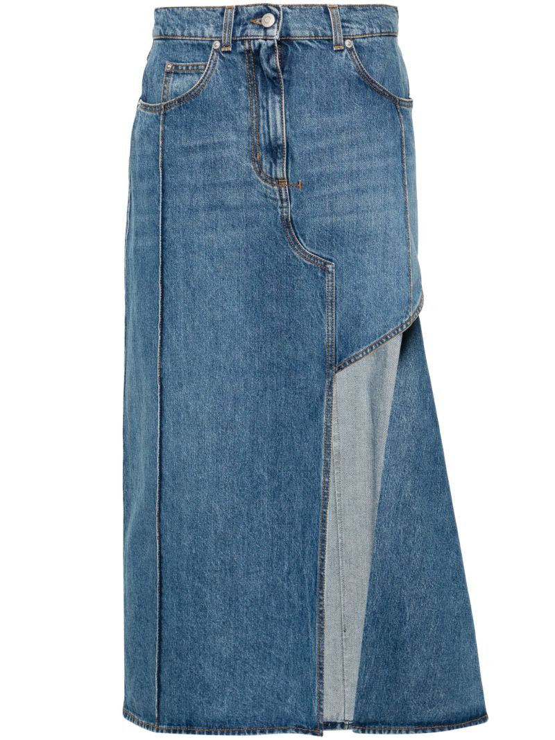 Blue Slashed Denim Midi Skirt